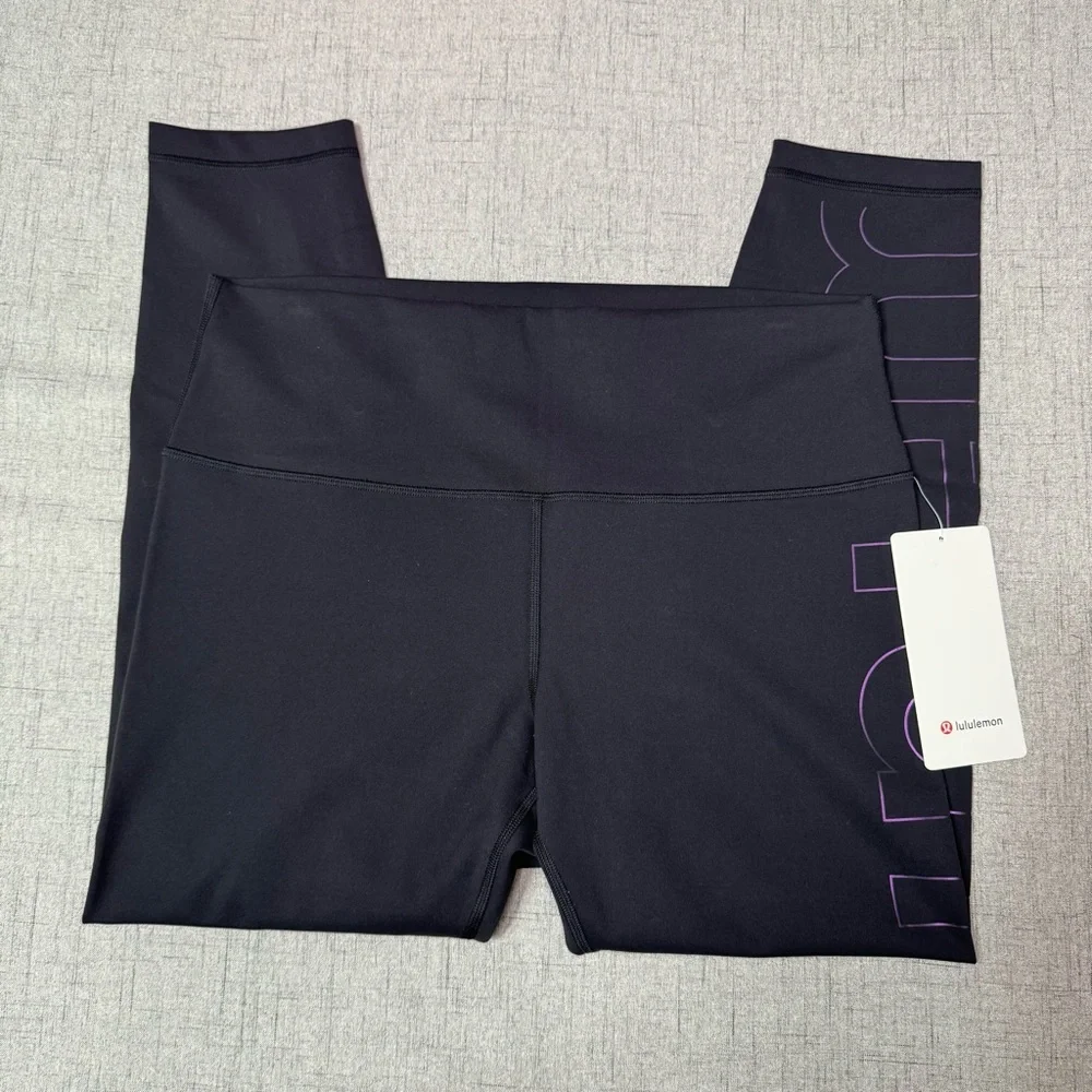 Lululemon Wunder Train High Rise Tight Athletic Legging Black Graphic Logo NWT